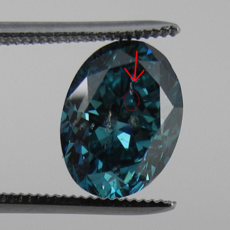 Ocean Blue Oval Cut 2.48ct SI3 Laser Drilled Diamond